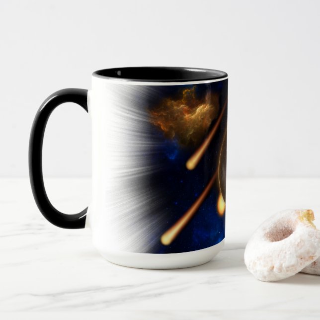 Taza Escapada de arte fractal asteroide apocalipsis (Con donut)