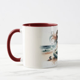 Taza Escena costera de acuarela del faro de la sirena