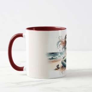 Taza Escena costera de acuarela del faro de la sirena