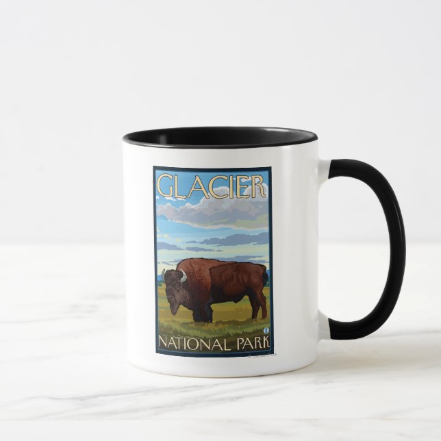 Taza Escena de Bison - Parque Nacional Glacier, MT (Derecha)