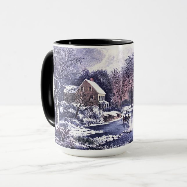 Taza Escena De Invierno Vintage. Regalo de navidades (Anverso izquierdo)
