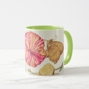 Taza Escena de jardín con flores, mariposa y hongo