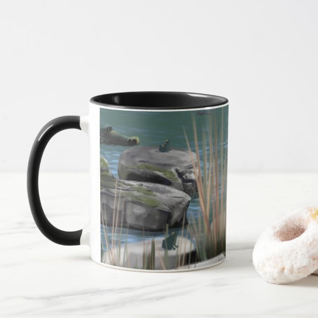 Taza Escena de la naturaleza de la bruma con cruces, ro (Con donut)