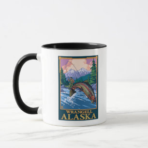 Taza Escena de la pesca con mosca - Wrangell, Alaska
