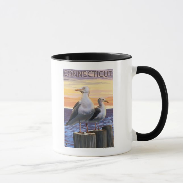Taza Escena de las gaviotas del mar de Connecticut (Derecha)