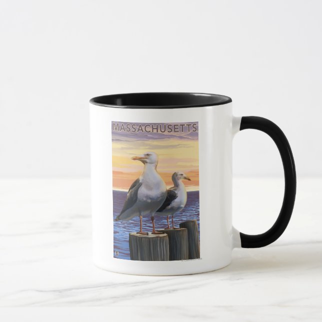Taza Escena de las gaviotas marinas de Massachusetts (Derecha)