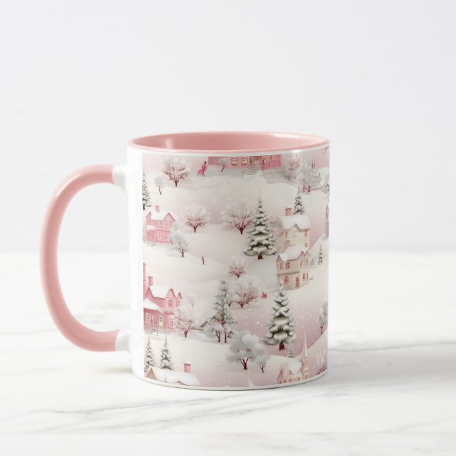 Taza Escena de nieve de Navidades rosados (Izquierda)
