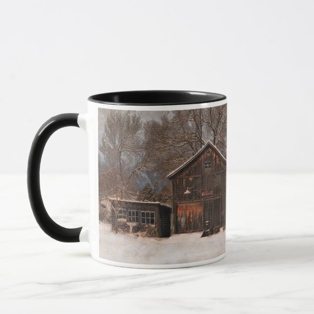 Taza Escena De Nieve Rústica De Barn Y Cabaña (Izquierda)