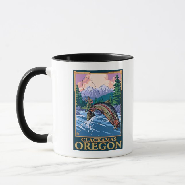 Taza Escena de pesca de mosca - Clackamas, Oregón (Izquierda)
