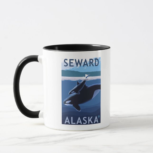 Taza Escena de Seward, AlaskaOrca y Calf (Izquierda)