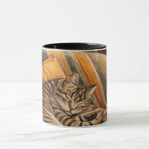 Taza Escena de vinilo de gato acogedor y café, Tabby du