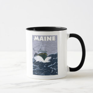 Taza Escena del barco de pesca de MaineCrab