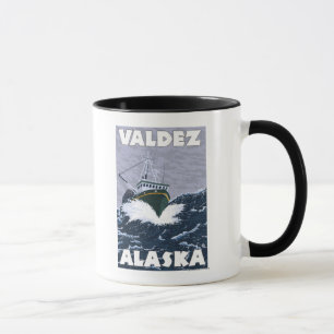 Taza Escena del barco de pesca - Valdez, Alaska
