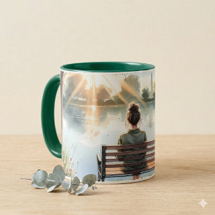 Taza Escena del lago con reflejos del atardecer