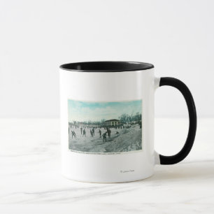 Taza Escena del patinaje de hielo del parque del lago