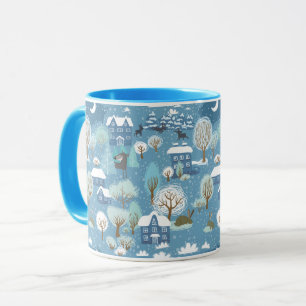 Taza Escena del pueblo vintage de la noche de invierno