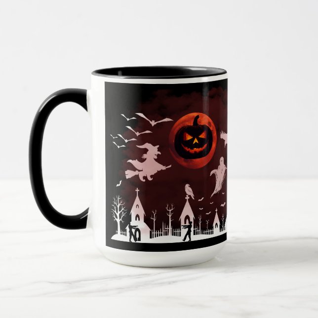 Taza Escena espeluznante de Halloween Noche de calabaza (Izquierda)