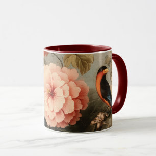 Taza Escena Floral y de Aves Vintage Vibrante