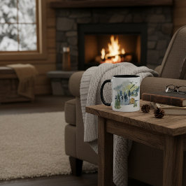 Taza escena forestal en acuarela 