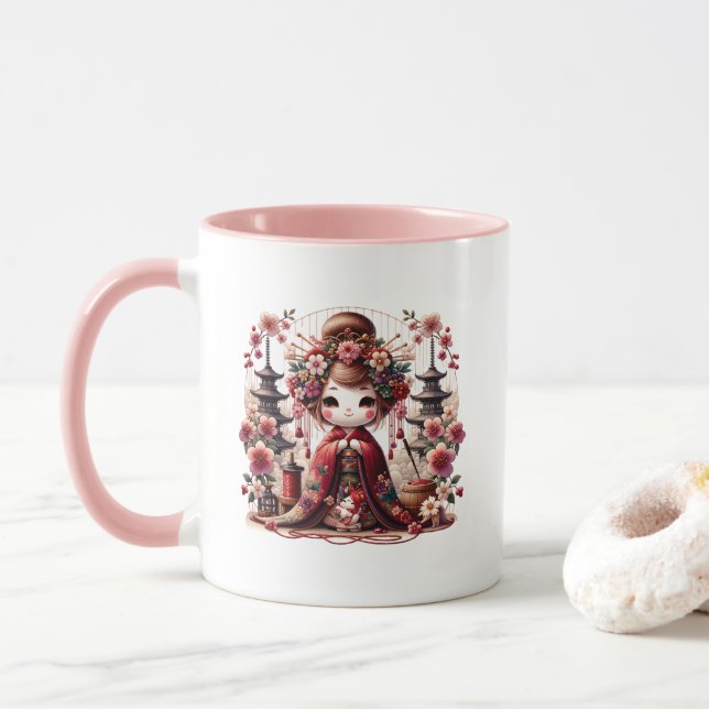 Taza Escena Geisha Cute japonesa (Con donut)