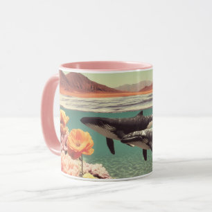 Taza Escena Oceánica Surrealista Con Ballenas Y Coral