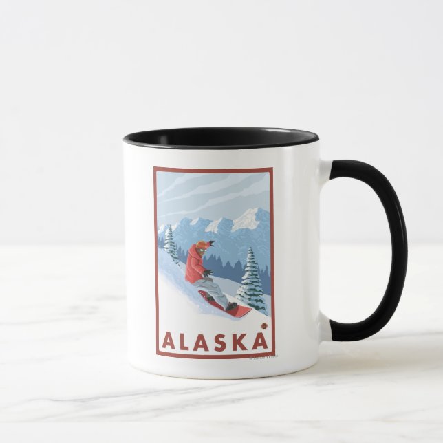 Taza Escena Snowboarder - Poster Viajero Viejo 2 (Derecha)