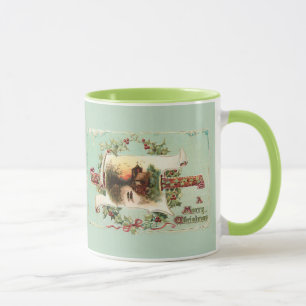 Taza Escena y navidad del invierno del vintage que
