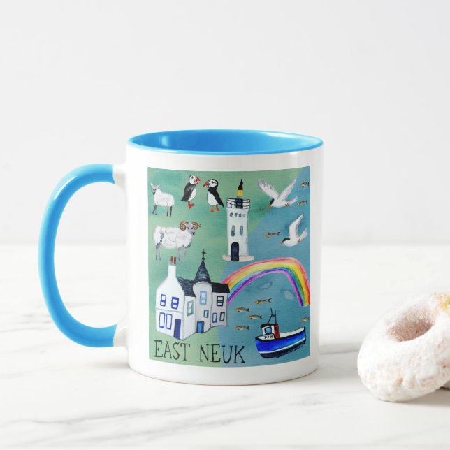 Taza Escocia East Neuk Fife Arte acuático costero (Con donut)