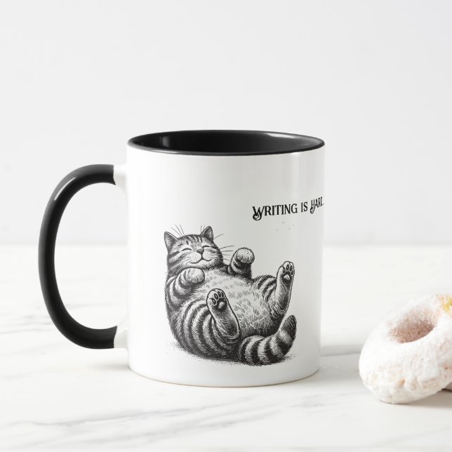 Taza Escribir es difícil—Los gatos lo hacen más difícil (Con donut)