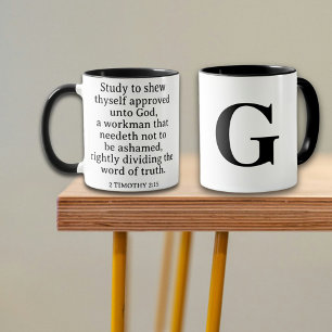Taza Escritura cristiana 2 Timothy 2:15 Monograma