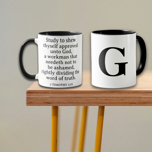 Taza Escritura cristiana 2 Timothy 2:15 Monograma (Subido por el creador)