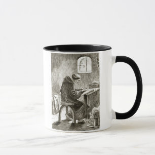 Taza Escritura del St. Vincent en su célula en Ferins,