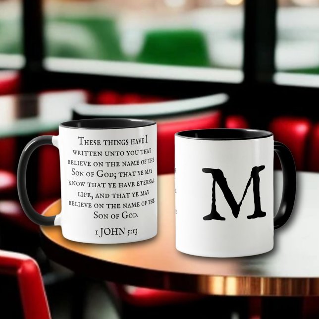 Taza Escritura Personalizada 1 Monograma John 5:13 (Subido por el creador)
