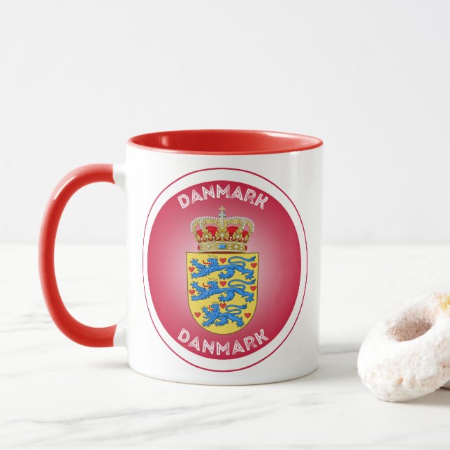 Taza Escudo de armas de Dinamarca en forma circular  (Con donut)