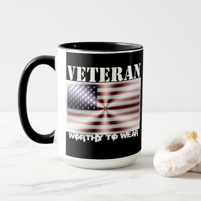 Taza Escudo de la Bandera de Estados Unidos - Veterano  (Con donut)