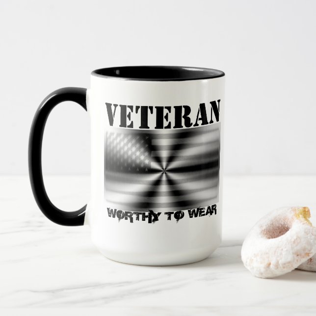 Taza Escudo de la Bandera de Estados Unidos - Veterano  (Con donut)
