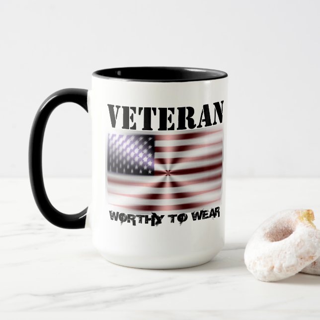 Taza Escudo de la Bandera de Estados Unidos - Veterano  (Con donut)