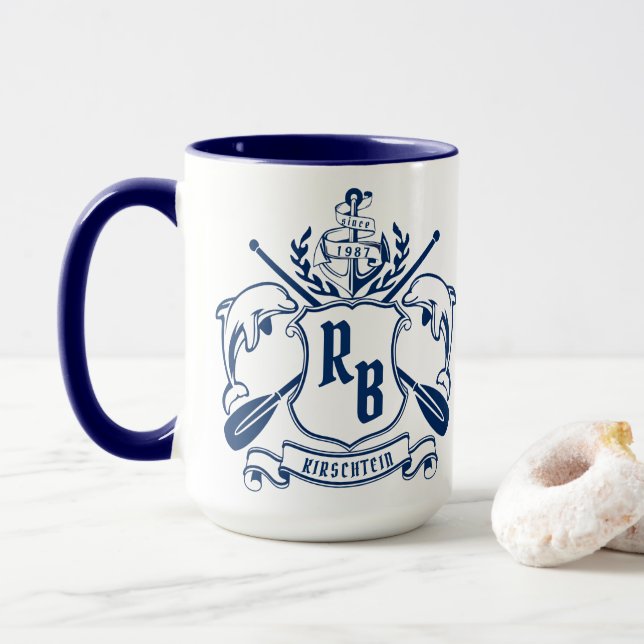 Taza Escudo náutico del laurel de los remos del ancla (Con donut)