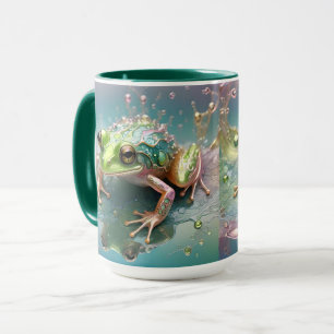 Taza "Esencia Esmeralda: Rana verde en arte fractal"