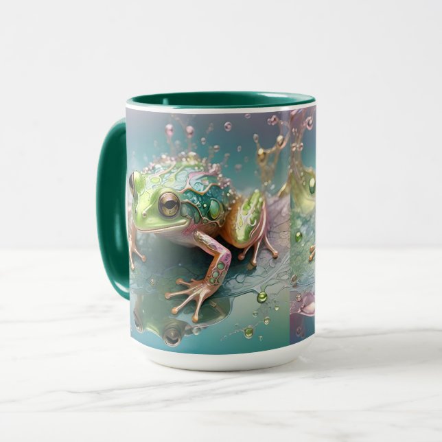 Taza "Esencia Esmeralda: Rana verde en arte fractal" (Anverso izquierdo)