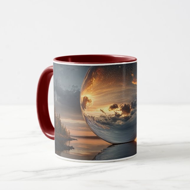 Taza Esfera reflectante surreal con nubes de puesta de  (Anverso izquierdo)