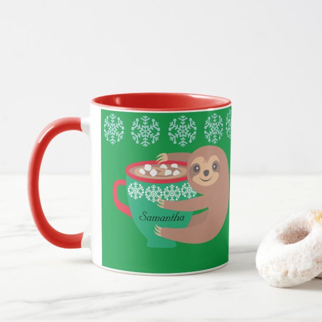 Taza Eslora de vacaciones Verde Rojo personalizado (Con donut)