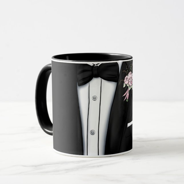 Taza Esmoquin de novio sofisticado con boutonniere de p (Anverso izquierdo)