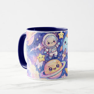 Taza espacial de astronauta lindo y planetas