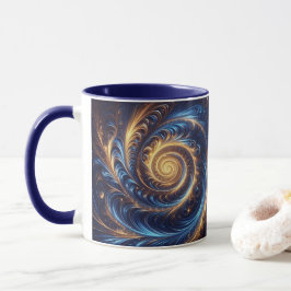 Taza Espacio abstracto moderno Royal Blue and Gold Swir