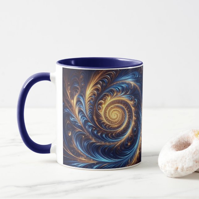 Taza Espacio abstracto moderno Royal Blue and Gold Swir (Con donut)