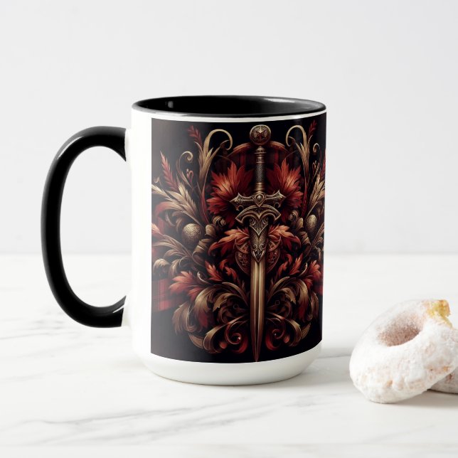 Taza Espada roja y bronce celta escocesa (Con donut)