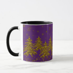 Taza Espantoso árbol de Navidad dorado, estrellas, niev