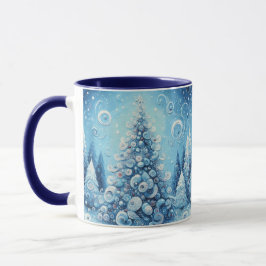 Taza Espectacular árbol de navidad impresionista azul