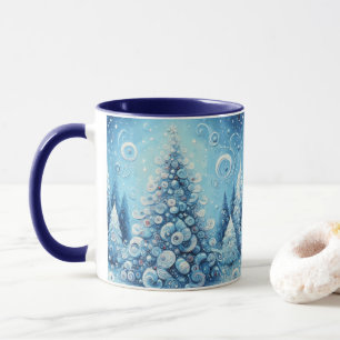 Taza Espectacular árbol de navidad impresionista azul